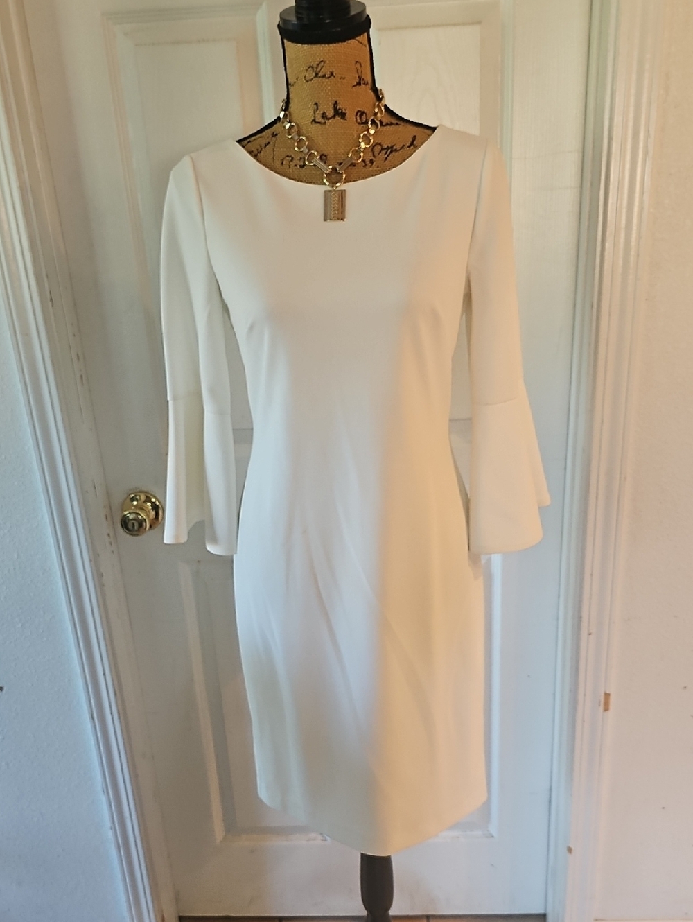 Women's White Bell Sleeve Sheath Dress